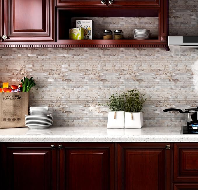 Yipscazo 2026 New Upgrade Peel and Stick Backsplash, Stick on Backsplash Tiles for Kitchen, Bathroom, Fireplace (20 Sheets, Perisa with Metal)