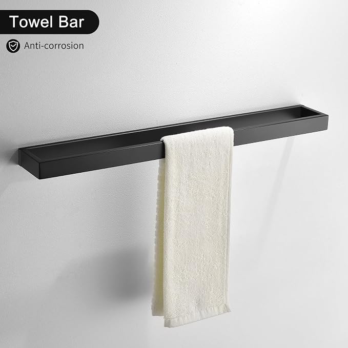 Black Towel Bar Set, 4-Pieces Bathroom Hardware Set Modern Bathroom Towel Holder Set SUS304 Stainless Steel Wall Mounted Towel Rack Set,23.6 Inch