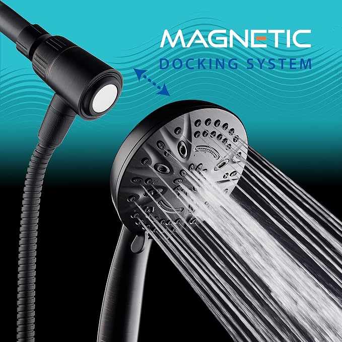 AquaDance New Magnetic Docking 8-setting High Pressure Handheld Shower Head | Space-age Magnetic Guidance Bracket System, Giant 5-inch Face, Extra-long 72-inch Stainless Steel Hose - Bronze