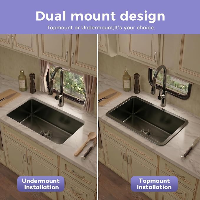 Kitsitchen Black RV Kitchen Sink,16 Gauge T304 Stainless Steel Undermount Kitchen Sinks with Strainer & Bottom Gird, 25"x16"x7" Single Bowl Drop In Kithcen Sink RV, Outdoor,Bathroom and Trailer