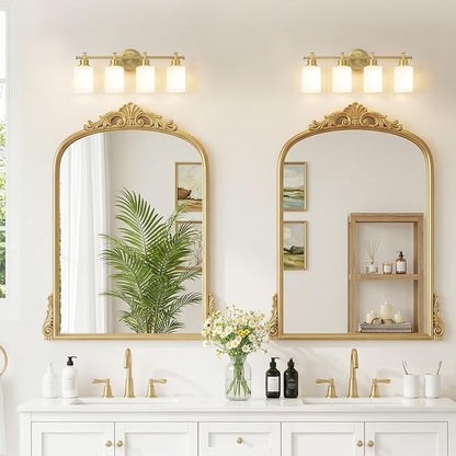 4-Light Brushed Gold Bathroom Vanity Light, Modern Vanity Lights, 23 Inch | 23'' Vanity Light Over Mirror with White Glass Shades, E26 Base Bathroom Wall Light Fixtures for Bathroom Hallway Living Room