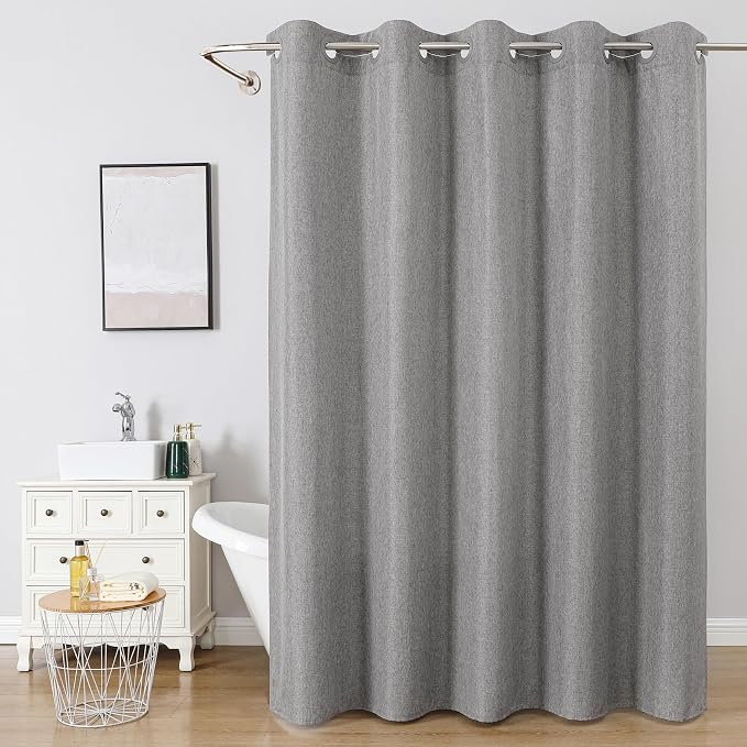 Long No Hooks & No Liner Needed Fabric Shower Curtain,71"Wx80"L,Grey | Linen Texture,100% Waterproof TPU Laminated Layer,Bottom Magnets,Machine Washable,Hotel Style Bathroom Curtain For Shower,Tub