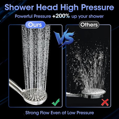 Shower Head with Handheld, High Pressure 10 Spray Modes, Brushed Nickel | Built-in Pause Function, Power Wash Mode, Anti-Clog Nozzles, 71 Inch Stainless Steel Hose, Adjustable Overhead Bracket