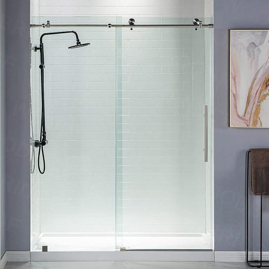 WOODBRIDGE Frameless Sliding Shower Door,44"-48" Width, 76" Height, 3/8" (10 mm) Clear Tempered Glass, Finish, Designed for Smooth Door Closing. Chrome