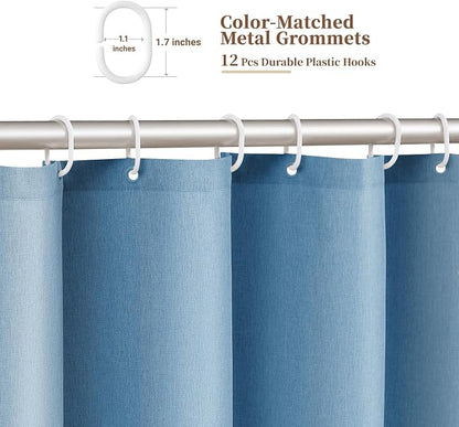 BTTN 80 Inch Shower Curtain, Long Scalloped Boho Linen Textured Heavy Duty Fabric Shower Curtain Set with 12 Hooks, Tall Modern Farmhouse Waterproof Shower Curtains for Bathtub, 72x80, MoonlightBlue