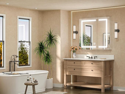 36 x 32 LED Lighted Bathroom Medicine Cabinet with Lights, 2 Door Recessed or Surface Mount Led Mirrored Medicine Cabinet, Tempered Glass, Outlets & USB, Adjustable Shelf, 3-Color Lights