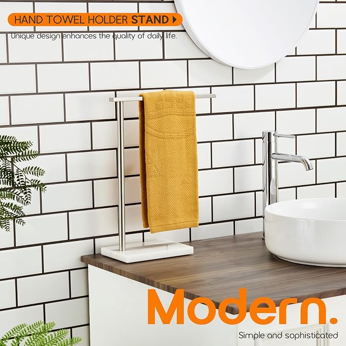 Standing Towel Rack Brushed Nickel 1-Tier Towel Bar for Bathroom Vanity Countertop with Heavy Marble Base Thicken Steady, Stainless Steel AN7002BR