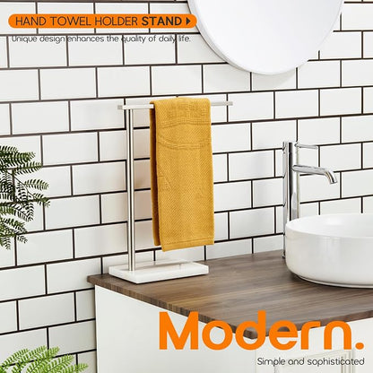 Standing Towel Rack Brushed Nickel 1-Tier Towel Bar for Bathroom Vanity Countertop with Heavy Marble Base Thicken Steady, Stainless Steel AN7002BR