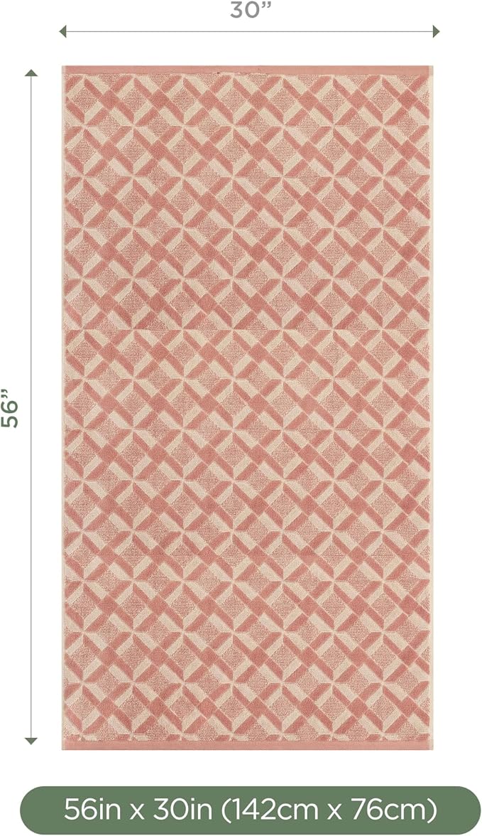 Martex Restore Geo Bath Towel – Soft, Absorbent, Moisture-Wicking and Quick to Dry – Lightweight for Everyday Use – Comfortable Feel with Convenient Loop for Hanging – 30" x 56" – Clay
