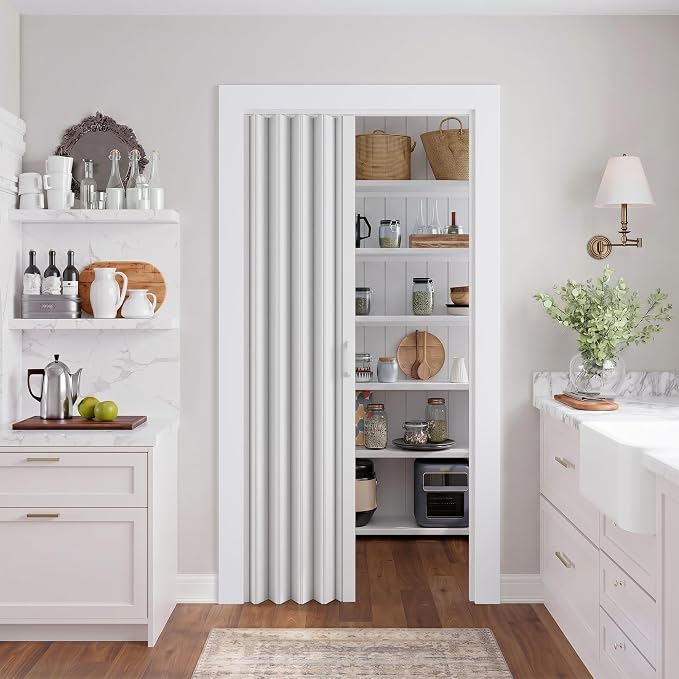 SmartStandard 36" x 80" Accordion Doors Interior, Double Walled, White | Easy to Assemble, Save Space, PVC Accordion Folding Doors for Closet Doorway Basement, with Track and Hardware