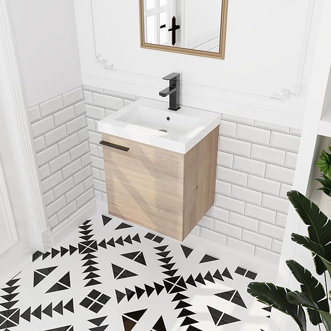 18 Inch Wall Mount Bathroom Vanity, 18'' Floating Bathroom Vanity with Sink, Single Sink Cabinet Combo, Modern Storage Cabinet, with Soft Closing Door