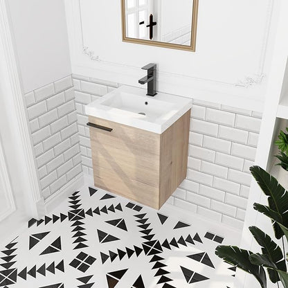 18 Inch Wall Mount Bathroom Vanity, 18'' Floating Bathroom Vanity with Sink, Single Sink Cabinet Combo, Modern Storage Cabinet, with Soft Closing Door