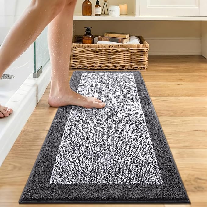 Bathroom Rugs 48x17 Non Slip Washable, Grey Bath Mat for Bathroom Floor Tub, Soft Absorbent Quick Dry Mats for Shower, Bathtub,Home Decor