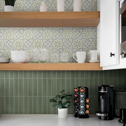 Smart Tiles Peel and Stick backsplash, Stacked Olive Green, 11.43"x9" | Pack of 5 (3.5 sq ft), Matte, Heat/Moisture Resistant, Low VOC, Kitchen/Bathroom, Renter Friendly, Made in Canada