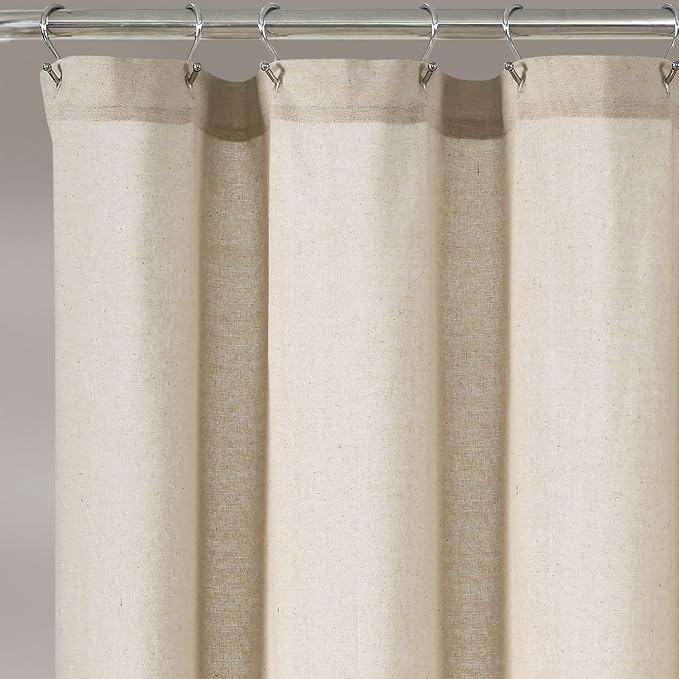 Lush Decor Linen Button Shower Curtain, 72" W x 72" L, Dark Linen - Beige Shower Curtain Fabric - Rustic Bathroom Curtain - Farmhouse Bathroom Decor