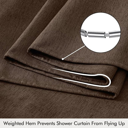 ANRODUO Brown Linen Textured Fabric Shower Curtain Set - W72xL72 | Farmhouse Shower Curtain with 12 Metal Hooks, Waterproof Heavy Duty, Button Hole Design, Machine Washable for Bathroom