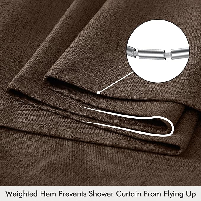 ANRODUO Brown Linen Textured Fabric Shower Curtain Set - W72xL84 | Farmhouse Shower Curtain with 12 Metal Hooks, Waterproof Heavy Duty, Button Hole Design, Machine Washable for Bathroom