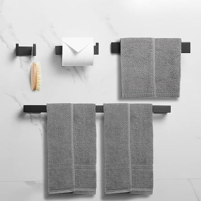 Fapully 4-Piece Bathroom Hardware Accessory Set Matte Black | with 24" Towel Bar Towel Ring Paper Holder Robe Hook