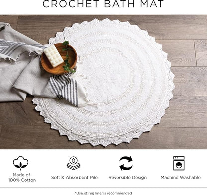 DII Crochet Collection Reversible Bath Mat, Small Oval, 17x24, Honey Gold