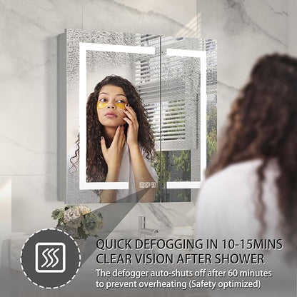 LED Bathroom Medicine Cabinet with Mirror, 30"x30" Anti-Fog Smart Mirror Cabinet, UPVC Waterproof Vanity Cabinet Recessed/Surface, Adjustable Shelves, 3-Color Dimmable, Motion Sensor, DTC Hinges