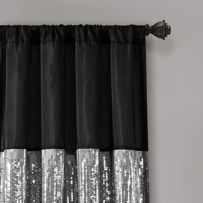 Lush Decor Night Sky Window Curtain Panel, Single 42"W x 95"L Black & White - Sequin Backdrop Curtain - Room Darkening Curtains For Bedroom - Glam Decor