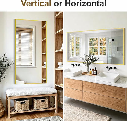 Bathroom Vanity Mirror for Over Sink, 60x30 Inch Matte Gold Mirror | Shatterproof Tempered Glass, Anti-Rust Metal Frame, Rectangle Wall Mirrors for Bedroom, Living Room & Entryway