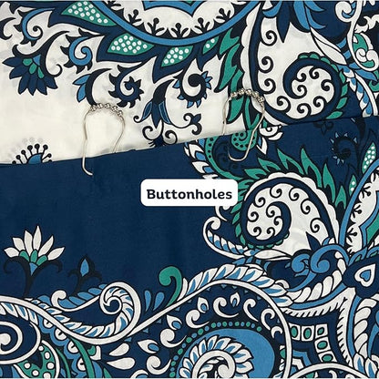 Serafina Home Boho Shower Curtain, Navy Teal White Mandala Floral Design, Fabric, 72 x 72 inches, Stain-Resistant, Paisley Pattern, with Hooks