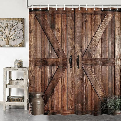 Rustic Barn Door Shower Curtain for Bathroom, Retro Countryside Wood Board Bathroom Decor Curtain Sets,Art Vintage Famhouse Western Bath Curtains RV Shower Curtains with Hooks 60X70IN