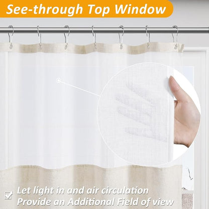 Linen Shower Curtain 72 Inches for Bathroom Beige Double Layer | Natural Ivory Cream, Curtains with Hook, Snap in Liner, Water Repellent, Bath Decor, 1 Panel, 72x72