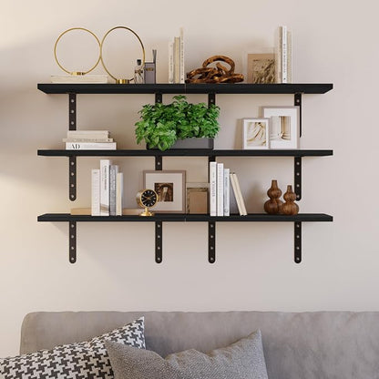 Lavish Home Floating Shelves - Set of 6 Shelves for Living Room, Kitchen, Bedroom, or Bathroom Decor - Wood Floating Shelves for Wall - Farmhouse Wall Décor (Black)