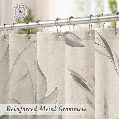 Litabel Farmhouse Grey Floral Linen Shower Curtain, Boho Vintage Spring Cotton Shower Curtains for Chic Elegant Bathroom Decor, Ink Painting Style Blossom Fabric Bath Curtain, 72 x 72