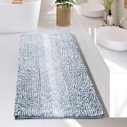 Hearth & Harbor Bathroom Rugs, Chenille Bath Mat - Machine Washable Bath Mats for Bathroom Non-Slip Backing Rubber, Quick Dry Bathroom Mat, 26 x 44 - Ombre Blue
