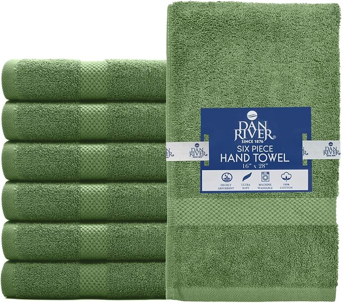 DAN RIVER Luxury Hand Towel – Soft, Absorbent, Quick-Drying, Premium Cotton Towel, Perfect for Everyday Use, 16x28 Inches - Sage Green