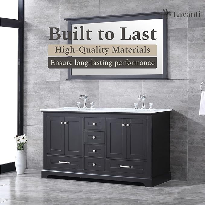 Lavanti Dumiat 60 Inch Bathroom Vanity with Sink – Stylish Espresso Vanity Bathroom with Storage Cabinet – Modern Bathroom Vanities with Double Vanity Sink & Carrara Marble Countertop