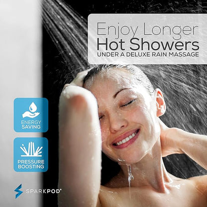 SparkPod High Pressure Shower Head, 3 Inch Fixed Showerhead, Charcoal Grey | Rain, Pulsating & Combo Modes, Helps Boosts Low Water Pressure, Anti-Clog Nozzles, Easy Install