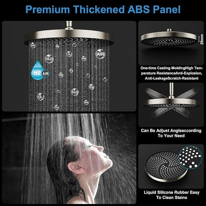 Shower System Brass Thermostatic Shower Faucet Set With Valve and Diverter Shower Mixer with 2 Rain Shower Head and Multi-function Handheld Head（Brushed Nickel）