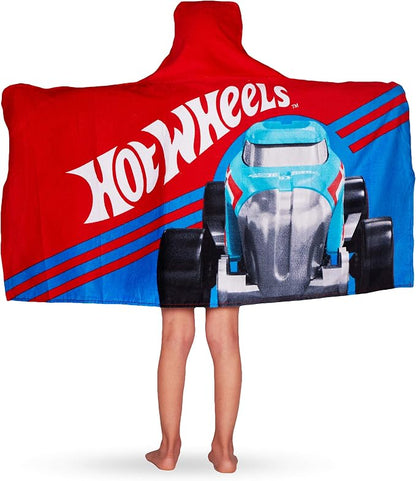 Hot Wheels Soft Cotton Bath/Pool/Beach Terry Hooded Towel Wrap, 24" x 50", By Franco Kids