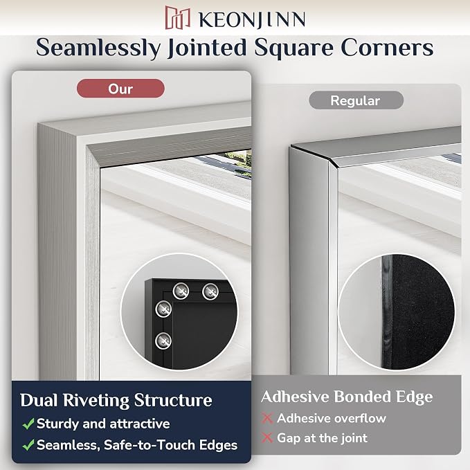 Keonjinn 22 x 30 Inch Brushed Nickel Bathroom Mirrors for Over Sink | Beveled Rectangle Framed Mirrors for Wall, Anti Rust, Farmhouse Bathroom Vanity Mirror, Safety Tempered Glass, Square Corner