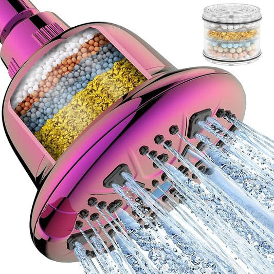 MakeFit Filtered Shower Head - High Pressure Shower Head with Filter for Hard Water Softener - 7 Settings Bathroom Rain Showerhead to Remove Chlorine and Heavy Metals (Radiant Rainbow)