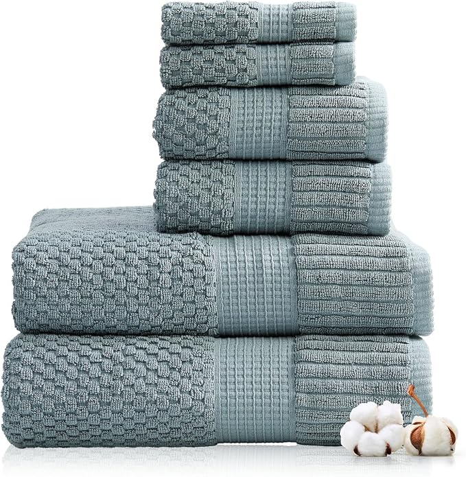 100% Cotton 6 Piece Bath Towel Set | Green Towels | Oeko‑TEX Standard 100 | Soft & Absorbent, Quick‑Dry | Trinity Collection - Stormy Sea