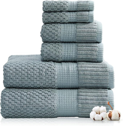 100% Cotton 6 Piece Bath Towel Set | Green Towels | Oeko‑TEX Standard 100 | Soft & Absorbent, Quick‑Dry | Trinity Collection - Stormy Sea