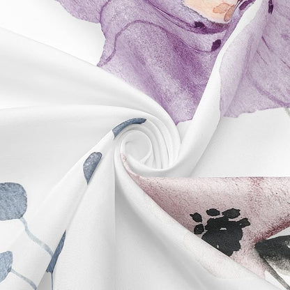 Purple Beige Watercolor Floral Fabric Shower Curtain, 72x84 | Waterproof Fabric, Modern Minimalist Floral Print, Machine Washable, Rustproof Grommets, Fade Resistant, for Bath Home