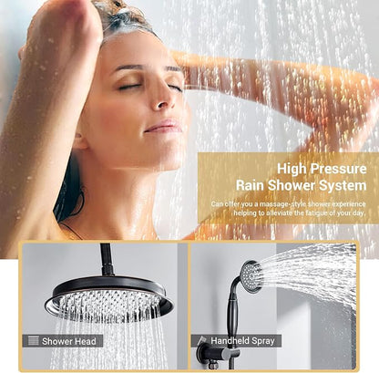 DASAN Rain Shower System Complete Antique Shower Faucet Sets, Shower Fixtures Combo with Pressure Balance Valve, Trim Kit, 9’’ Rainfall Overhead Shower & Handheld, Color Oil Rubbed Bronze AT209C-ORB