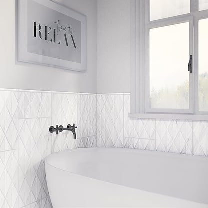 Daltile Perpetuo 12" x 24" Marble Look Ceramic Multi-Geometric Wall Tile in Satin Timeless White for Kitchen Backsplashes, Living Room or Bathroom Walls | (8 PC Per Carton) (15.52 SQFT Per Carton)