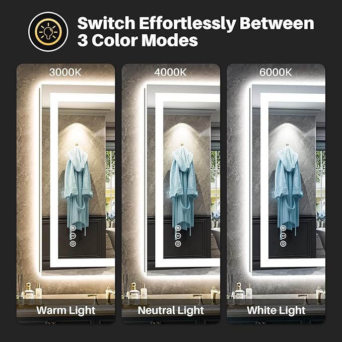 24x32 Inch LED Bathroom Mirror with Lights, Backlit & Front Lit, Anti-Fog Lighted Bathroom Vanity Mirror for Wall, Memory Function, Dimmable, HD Tempered Glass, Shatter-Proof