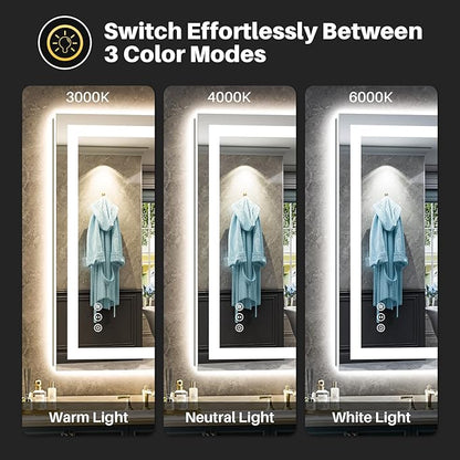 20x28 Inch LED Bathroom Mirror with Lights, Backlit & Front Lit, Anti-Fog Lighted Bathroom Vanity Mirror for Wall, Memory Function, Dimmable, HD Tempered Glass, Shatter-Proof