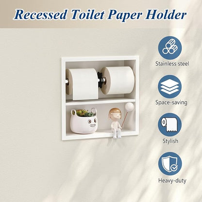 Neodrain White Recessed Toilet Paper Holder,Double Layer Wet Tissue Holder | Space-Saving Wall Niche Cabinet Storage, Rustproof & Durable,For Bathroom, Kitchen & Vanity