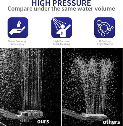 Filtered Shower Head with Handheld, Magnetic Adjustable, Chome | High Pressure 9 Spray Modes, 10-Stage Water Filtration System, Anti-Clog Nozzles, 60-Inch Long Hose