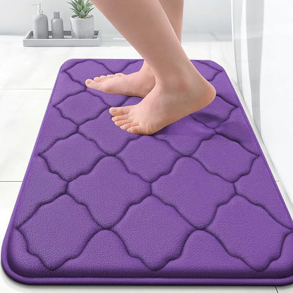 OLANLY Memory Foam Bath Mat Rug 24x16, Ultra Soft and Absorbent Bathroom Rugs, Non-Slip, Comfortable, Machine Washable Bath Carpet for Bathroom Floor, Tub, Shower and Home Decor Accessories, Purple