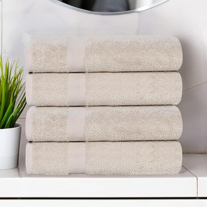 SUPERIOR 4-Piece Cotton Bath Towel Set, Towels for Adults, Kids, Fast Drying Body Towels, Shower, Bath, Pool, Guest/Master Bathroom Essentials, Dorm, Home, Apartment, Franklin Collection, Stone